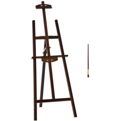 HOMCOM Cavalete de pintura de madeira tripé 51,5 x 71,5 x 134,5 cm café Cavalete de desenho, ângulo ajustável de 75°, suporte e pincel, para telas HOMCOM Cavalete de pintura de madeira tripé 51,5 x 71,5 x 134,5 cm café Cavalete de desenho, ângulo ajustável de 75°, suporte e pincel, para telas