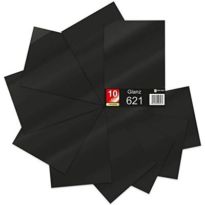 Finest Folia Conjunto de 10 folhas DIN A4, filme para plotter, 621/631, película autocolante de vinil para corte, bricolagem, autocolantes e etiquetagem, 29,7 x 21 cm (preto brilhante) Finest Folia Conjunto de 10 folhas DIN A4, filme para plotter, 621/631, película autocolante de vinil para corte, bricolagem, autocolantes e etiquetagem, 29,7 x 21 cm (preto brilhante)