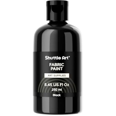 Shuttle Tinta têxtil preta, 250 ml, pintura para tecido não tóxico Ideal para artesanato e arte DIY camisolas sapatos de ganga, pintura em tecido perfeita para cobertura base mista e detalhes Shuttle Tinta têxtil preta, 250 ml, pintura para tecido não tóxico Ideal para artesanato e arte DIY camisolas sapatos de ganga, pintura em tecido perfeita para cobertura base mista e detalhes