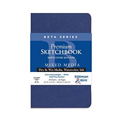 Stillman & Birn Beta Series Caderno de esboços de capa macia, 8,9 x 14 cm, 270 g/m² (extra pesado), papel branco, superfície de prensagem a frio Stillman & Birn Beta Series Caderno de esboços de capa macia, 8,9 x 14 cm, 270 g/m² (extra pesado), papel branco, superfície de prensagem a frio