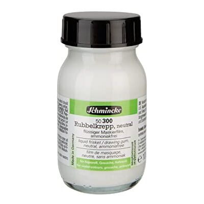 Schmincke Crepe para raspar neutro, 100 ml, 50 300 055, líquido de mascaramento transparente para cobrir as imagens em papel de aguarela, cartão liso, sem amoníaco, frascos de vidro Schmincke Crepe para raspar neutro, 100 ml, 50 300 055, líquido de mascaramento transparente para cobrir as imagens em papel de aguarela, cartão liso, sem amoníaco, frascos de vidro