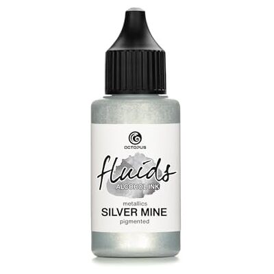 Octopus 30ml Fluidos Tinta a Álcool SILVER MINE, Tinta a álcool para Fluid Art e Resin Art, prata metálica Octopus 30ml Fluidos Tinta a Álcool SILVER MINE, Tinta a álcool para Fluid Art e Resin Art, prata metálica