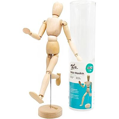 MONT MARTE Mannekin Desenho masculino de 30 cm, boneca articulada, boneco de madeira, manequim flexível, ideal como modelo para desenhar MONT MARTE Mannekin Desenho masculino de 30 cm, boneca articulada, boneco de madeira, manequim flexível, ideal como modelo para desenhar