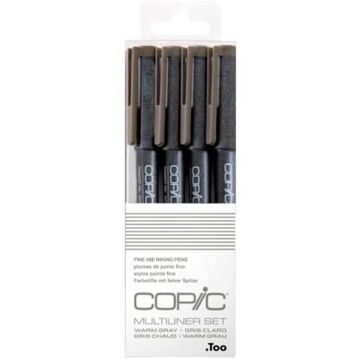 COPIC Conjunto multiliner, cinzento quente, 4 fineliner em várias espessuras de traço, lápis de desenho com ponta fina e tinta pigmentada resistente à água COPIC Conjunto multiliner, cinzento quente, 4 fineliner em várias espessuras de traço, lápis de desenho com ponta fina e tinta pigmentada resistente à água
