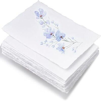 WANDERINGS Papel A4 feito à mão branco com borda crua, 21 x 30 cm, espessura 150 GSM, embalagem de 50, folhas de algodão para aguarela / técnica mista pintura, desenho, papelaria WANDERINGS Papel A4 feito à mão branco com borda crua, 21 x 30 cm, espessura 150 GSM, embalagem de 50, folhas de algodão para aguarela / técnica mista pintura, desenho, papelaria