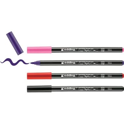 Edding 4200 marcador com ponta de pincel para porcelana multicolor 4 marcadores ponta de pincel de 1-4 mm pintar e decorar cerâmica tinta resistente à luz e máquina de lavar louça secagem Edding 4200 marcador com ponta de pincel para porcelana multicolor 4 marcadores ponta de pincel de 1-4 mm pintar e decorar cerâmica tinta resistente à luz e máquina de lavar louça secagem