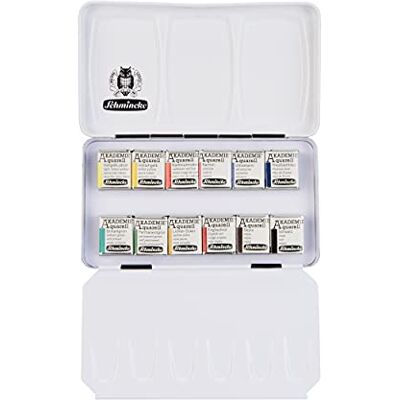 Schmincke Modelo - Pigmentos de alta qualidade - Estojo de metal portátil - Paletas reutilizáveis - Conjunto de aquarela para artistas Schmincke Modelo - Pigmentos de alta qualidade - Estojo de metal portátil - Paletas reutilizáveis - Conjunto de aquarela para artistas