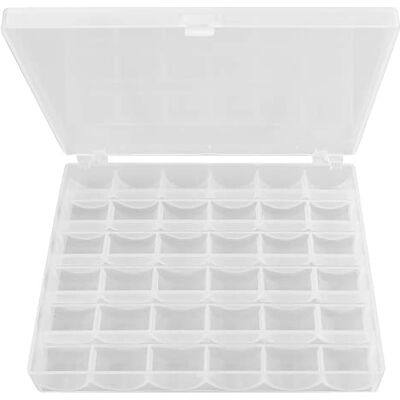 TRIXES Caixa organizadora de 36 compartimentos de plástico para bobinas, caixa organizadora para acessórios de artesanato, bobinas, agulhas, autocolantes, alfinetes, linha de bordar, tecido e linha para costura TRIXES Caixa organizadora de 36 compartimentos de plástico para bobinas, caixa organizadora para acessórios de artesanato, bobinas, agulhas, autocolantes, alfinetes, linha de bordar, tecido e linha para costura