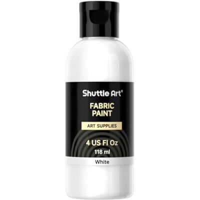 Shuttle Tinta têxtil branca, 118 ml, pintura de tecido para roupa permanente, não tóxica, ideal para bricolage, artes artesanais em camisetas, sapatos, calças de ganga, manta básica, misturas e Ideal para Manualidades y Arte DIY Camisetas Zapatos Vaquer Shuttle Tinta têxtil branca, 118 ml, pintura de tecido para roupa permanente, não tóxica, ideal para bricolage, artes artesanais em camisetas, sapatos, calças de ganga, manta básica, misturas e Ideal para Manualidades y Arte DIY Camisetas Zapatos Vaquer