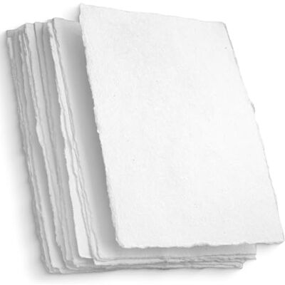 WANDERINGS Papel branco de borda crua feito à mão 10,5 x 15 cm, embalagem de 50 papel de aguarela / médios mistos reserva, convites, cartões de felicitações, trabalhos manuais, grosso 150 GSM WANDERINGS Papel branco de borda crua feito à mão 10,5 x 15 cm, embalagem de 50 papel de aguarela / médios mistos reserva, convites, cartões de felicitações, trabalhos manuais, grosso 150 GSM