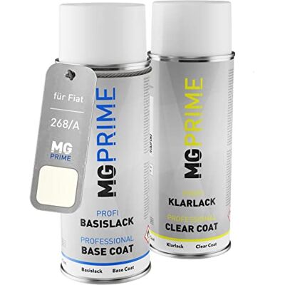 PRiME Tinta automotiva em spray para Fiat 268/A / 268 branco gel + 1K Bossa Nova White, kit camada de base verniz, aerossóis 400 ml PRiME Tinta automotiva em spray para Fiat 268/A / 268 branco gel + 1K Bossa Nova White, kit camada de base verniz, aerossóis 400 ml