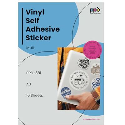 PPD A3x10 Adesivos Imprimíveis de Vinil Autoadesivos Fosco, Grau Comercial, Resistente a Rasgos, para Jato de Tinta, -381-10 PPD A3x10 Adesivos Imprimíveis de Vinil Autoadesivos Fosco, Grau Comercial, Resistente a Rasgos, para Jato de Tinta, -381-10