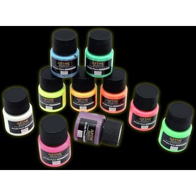 ARTME Conjunto de tinta acrílica que brilha no escuro, 10 cores x tubos de 20 ml, pintura néon luminosa para arte e artesanato, secagem rápida, à base de água, não tóxica, ideal para papel ARTME Conjunto de tinta acrílica que brilha no escuro, 10 cores x tubos de 20 ml, pintura néon luminosa para arte e artesanato, secagem rápida, à base de água, não tóxica, ideal para papel