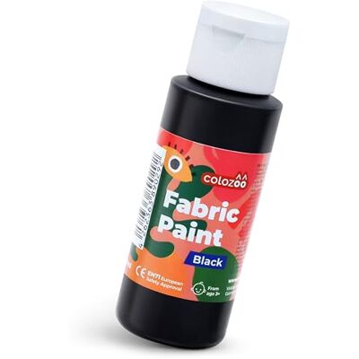 colozoo Tinta para tecido preto 60 ml lavável na máquina Alta cobertura preta 60 ml, lavável na máquina, para t-shirts, chinelos, bolsas, artesanato e bricolage colozoo Tinta para tecido preto 60 ml lavável na máquina Alta cobertura preta 60 ml, lavável na máquina, para t-shirts, chinelos, bolsas, artesanato e bricolage