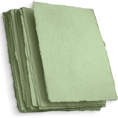 WANDERINGS Papel A5 feito à mão de borda irregular – Textura prensada a frio, pintura, aguarela, escrita, impressora, cartões, convites, menus. Pacote de 50 verde 150 GSM, 14,8 x 21 cm WANDERINGS Papel A5 feito à mão de borda irregular – Textura prensada a frio, pintura, aguarela, escrita, impressora, cartões, convites, menus. Pacote de 50 verde 150 GSM, 14,8 x 21 cm