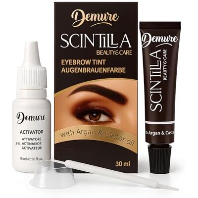 Demure Kit de tinta de sobrancelhas com ativador, 20 aplicações, o efeito dura até 4 semanas, com óleo de argão e óleo de rícino (ômega 6, carotenos, vitaminas A, E, F) (3,0, castanho-escuro) Demure Kit de tinta de sobrancelhas com ativador, 20 aplicações, o efeito dura até 4 semanas, com óleo de argão e óleo de rícino (ômega 6, carotenos, vitaminas A, E, F) (3,0, castanho-escuro)