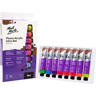 MONT MARTE Tinta Acrílica Fluorescente 8 peças, tubos de 18 ml Ideal para tinta acrílica Cores brilhantes e resistentes à luz com grande opacidade Ideal para Principiantes e Artistas MONT MARTE Tinta Acrílica Fluorescente 8 peças, tubos de 18 ml Ideal para tinta acrílica Cores brilhantes e resistentes à luz com grande opacidade Ideal para Principiantes e Artistas