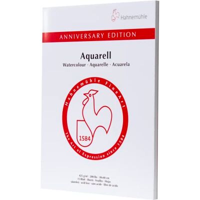 Hahnemühle Anniversary Watercolour, bloco de aniversário de 450 g/m², papel de aguarela mate, 30 x 40 cm, 15 folhas Hahnemühle Anniversary Watercolour, bloco de aniversário de 450 g/m², papel de aguarela mate, 30 x 40 cm, 15 folhas
