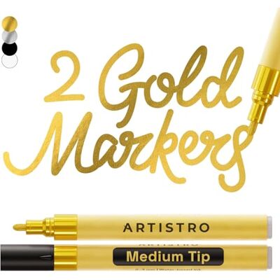 Artistro 2 Canetas de Tinta Acrílica Douradas para Rocha Cerâmica Madeira Vidro Metal Tecido Plástico Marcadores de Tinta Metálica de 3mm Ideais para Artesanato DIY Projetos de Artesanato Artistro 2 Canetas de Tinta Acrílica Douradas para Rocha Cerâmica Madeira Vidro Metal Tecido Plástico Marcadores de Tinta Metálica de 3mm Ideais para Artesanato DIY Projetos de Artesanato