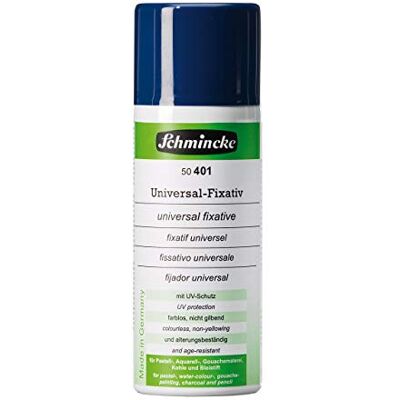Schmincke Fixador universal, spray, 400 ml, 50 401 042, fixador para bolo, aguarela, têmpera, carvão, desenhos a lápis, incolor, secagem rápida Schmincke Fixador universal, spray, 400 ml, 50 401 042, fixador para bolo, aguarela, têmpera, carvão, desenhos a lápis, incolor, secagem rápida