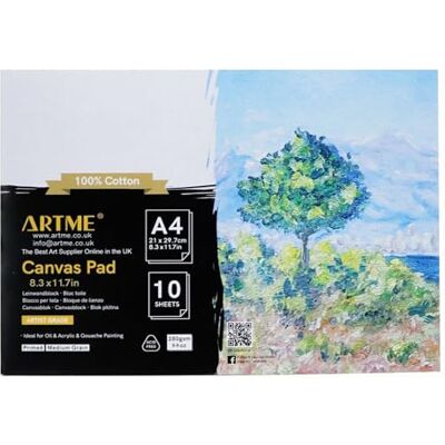 ARTME Bloco de tela A4, 280 g/m², para pintura a óleo e acrílico, primário triplo, sem ácidos, 100% algodão (A4-1pk) ARTME Bloco de tela A4, 280 g/m², para pintura a óleo e acrílico, primário triplo, sem ácidos, 100% algodão (A4-1pk)