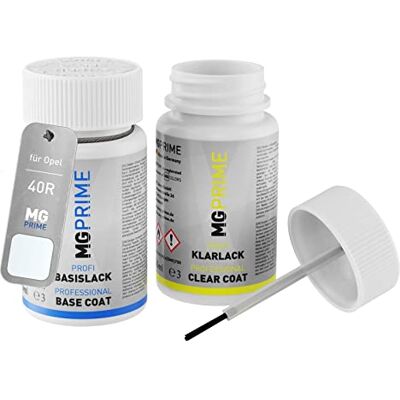 PRiME Lápis de retoque para Opel 40R / GAZ 09T KVC Schneeweiss verniz Olympic White, pintura automotiva, kit camada de base verniz, frascos de pintura com pincel, 50 ml cada PRiME Lápis de retoque para Opel 40R / GAZ 09T KVC Schneeweiss verniz Olympic White, pintura automotiva, kit camada de base verniz, frascos de pintura com pincel, 50 ml cada