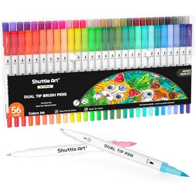 Shuttle Marcadores de ponta dupla, 56 cores, ponta do pincel, marcadores de desenho com ponta fina de 0,4 mm, conjunto de canetas para livros de colorir para adultos, suprimentos de arte Shuttle Marcadores de ponta dupla, 56 cores, ponta do pincel, marcadores de desenho com ponta fina de 0,4 mm, conjunto de canetas para livros de colorir para adultos, suprimentos de arte