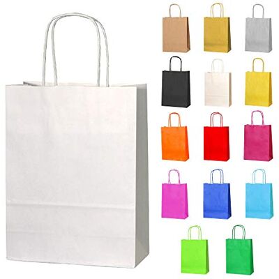 Thepaperbagstore 25 sacos de papel pequenos brancos 18 x 22 x 8 cm Kraft reciclável de cores para doces, detalhes, presentes, casamentos, aniversários, festas e eventos Thepaperbagstore 25 sacos de papel pequenos brancos 18 x 22 x 8 cm Kraft reciclável de cores para doces, detalhes, presentes, casamentos, aniversários, festas e eventos
