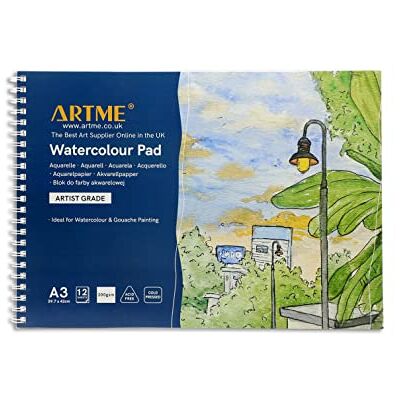 ARTME A3 bloco de aguarela horizontal 300 gsm 12 folhas prensado a frio Sem ácido duplo texturizado grosso papel para Aquarelle guache húmidas técnicas esboços e cor mistura ARTME A3 bloco de aguarela horizontal 300 gsm 12 folhas prensado a frio Sem ácido duplo texturizado grosso papel para Aquarelle guache húmidas técnicas esboços e cor mistura