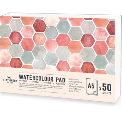 Stationery Island Papel de aguarela A5 300 g, 50 folhas caderno aguarela bloco, papel de aguarela A5 para crianças adultos profissional pintar, desenhar e esboços Stationery Island Papel de aguarela A5 300 g, 50 folhas caderno aguarela bloco, papel de aguarela A5 para crianças adultos profissional pintar, desenhar e esboços