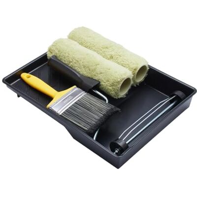 ProDec 9 polegadas x 1,75" 5 peças rolo de pintura de alvenaria dupla, moldura, pincel de 4" e conjunto de bandeja, conjunto de rolo de pintura resistente para pintar com pinturas ProDec 9 polegadas x 1,75" 5 peças rolo de pintura de alvenaria dupla, moldura, pincel de 4" e conjunto de bandeja, conjunto de rolo de pintura resistente para pintar com pinturas