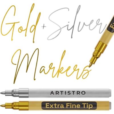 Artistro 2 Canetas de Tinta Acrílica Douradas e Prata para Rocha Cerâmica Madeira Vidro Metal Tecido Plástico Marcadores de Tinta Metálica de 0,7mm Ideais para Artesanato DIY Projetos de Artesanato Artistro 2 Canetas de Tinta Acrílica Douradas e Prata para Rocha Cerâmica Madeira Vidro Metal Tecido Plástico Marcadores de Tinta Metálica de 0,7mm Ideais para Artesanato DIY Projetos de Artesanato