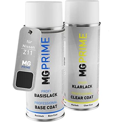 PRiME Tinta automotiva em spray para Nissan Z11 Black Metallic verniz VulkanSchwarz Metallic, kit camada de base verniz, aerossóis 400 ml PRiME Tinta automotiva em spray para Nissan Z11 Black Metallic verniz VulkanSchwarz Metallic, kit camada de base verniz, aerossóis 400 ml