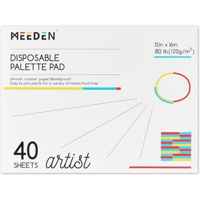 MEEDEN Bloco de papel para paleta de artista: 30 x 40 cm, 40 folhas (80 libras/120 g/m²), papel de paleta de pintura, descartável para misturar cores para tinta acrílica e aguarela a óleo MEEDEN Bloco de papel para paleta de artista: 30 x 40 cm, 40 folhas (80 libras/120 g/m²), papel de paleta de pintura, descartável para misturar cores para tinta acrílica e aguarela a óleo