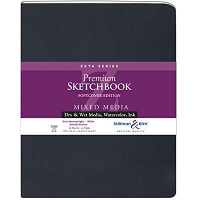 Stillman & Birn Caderno de esboços de pasta macia Zeta 8 x 10, 28 folhas, branco, 81,64 kg, roxo escuro Stillman & Birn Caderno de esboços de pasta macia Zeta 8 x 10, 28 folhas, branco, 81,64 kg, roxo escuro