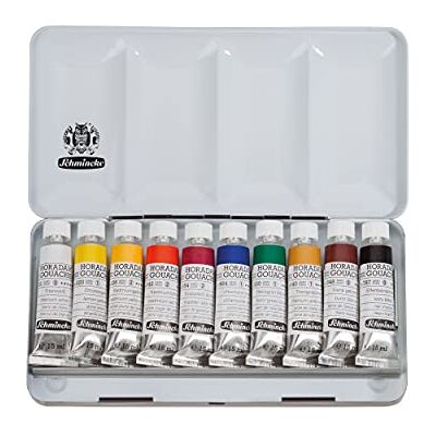 Schmincke Guache HORADAM®, 10 tubos de 15 ml, 72 701 097, 10 tons finíssimos de guache em caixa de metal, concentração máxima de pigmentos, luminosidade e profundidade de cor. Schmincke Guache HORADAM®, 10 tubos de 15 ml, 72 701 097, 10 tons finíssimos de guache em caixa de metal, concentração máxima de pigmentos, luminosidade e profundidade de cor.