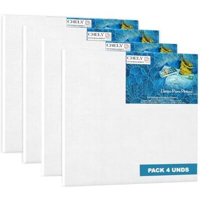 CHELY INTERMARKET MOD563 Telas para pintar 30 x 30 cm conjunto de 4 unidades armação de madeira 24 mm algodão branco pré-impresso profissional para acrílico óleo artesanato belas artes artistas fãs CHELY INTERMARKET MOD563 Telas para pintar 30 x 30 cm conjunto de 4 unidades armação de madeira 24 mm algodão branco pré-impresso profissional para acrílico óleo artesanato belas artes artistas fãs