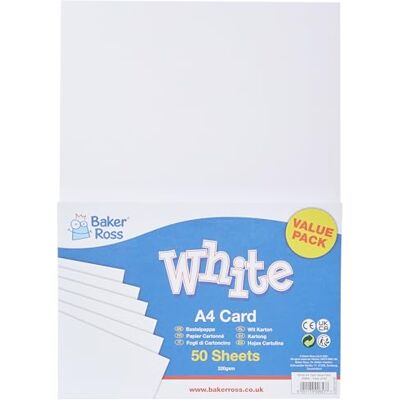Baker Ross Cartão A4, pacote de valor do cartão branco (pacote de 50 220 g / m²) para crianças decorem, artes e artesanato Baker Ross Cartão A4, pacote de valor do cartão branco (pacote de 50 220 g / m²) para crianças decorem, artes e artesanato