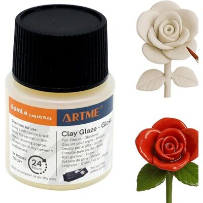 ARTME Verniz para argila, 60 ml, acabamento brilhante de secagem ao ar e cerâmica, camada protetora transparente, secagem rápida e fácil de aplicar, garrafa 50 x 32 mm ARTME Verniz para argila, 60 ml, acabamento brilhante de secagem ao ar e cerâmica, camada protetora transparente, secagem rápida e fácil de aplicar, garrafa 50 x 32 mm