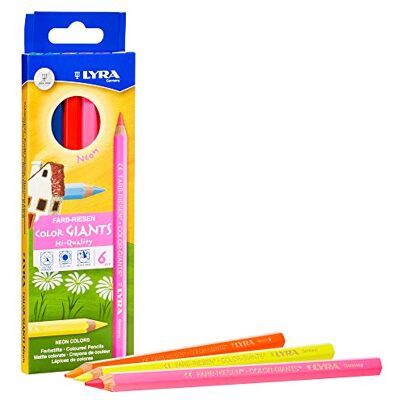 LYRA Color Giants, lápis de cor de madeira, hexagonal, grosso, lacado, estojo de cartão, 6 cores sortidas LYRA Color Giants, lápis de cor de madeira, hexagonal, grosso, lacado, estojo de cartão, 6 cores sortidas
