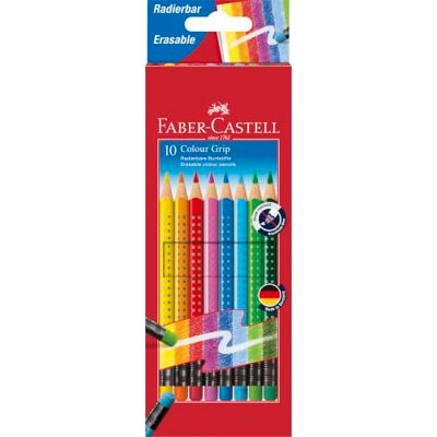 Faber-Castell Set lápices Colour Grip borrables, 10 unidades Lápis de cores apagáveis com cores brilhantes e borracha correspondente, para crianças e adultos Faber-Castell Set lápices Colour Grip borrables, 10 unidades Lápis de cores apagáveis com cores brilhantes e borracha correspondente, para crianças e adultos