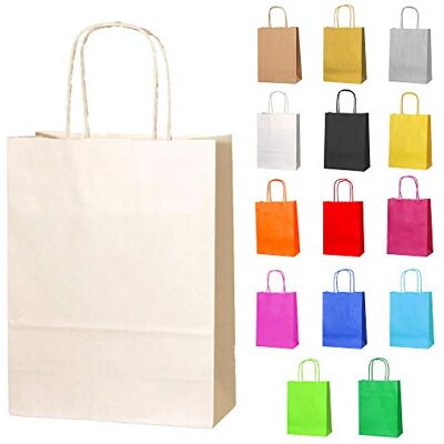 Thepaperbagstore 30 sacos de papel com alças creme 18 x 22 x 8 cm Papel kraft 90 g/m², alças torcidas e base plana para presentes, festas, loja e trabalhos manuais Thepaperbagstore 30 sacos de papel com alças creme 18 x 22 x 8 cm Papel kraft 90 g/m², alças torcidas e base plana para presentes, festas, loja e trabalhos manuais