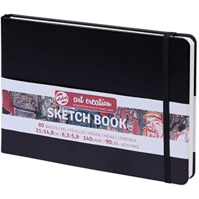 ART Sketchbook Preto 14,8 x 21 cm 80 folhas Papel sem ácido de 140 g/m² para desenhar e escrever diários ART Sketchbook Preto 14,8 x 21 cm 80 folhas Papel sem ácido de 140 g/m² para desenhar e escrever diários