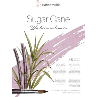 Hahnemühle Sugar Cane Watercolour Papel de aguarela (290 g/m², 12 folhas, DIN A5), cor branca Hahnemühle Sugar Cane Watercolour Papel de aguarela (290 g/m², 12 folhas, DIN A5), cor branca