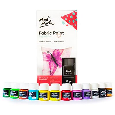 MONT MARTE Tinta para tecido, 12 peças x 20 ml, pintura têxtil – cores ideais para roupa, malas e todos os tecidos MONT MARTE Tinta para tecido, 12 peças x 20 ml, pintura têxtil – cores ideais para roupa, malas e todos os tecidos