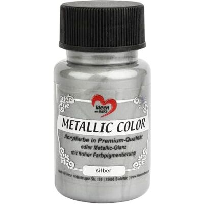 Ideen mit Herz Tinta metalizada, tinta acrílica trabalhos manuais com brilho metálico nobre e alta pigmentação de cor, 50 ml (prata) Ideen mit Herz Tinta metalizada, tinta acrílica trabalhos manuais com brilho metálico nobre e alta pigmentação de cor, 50 ml (prata)