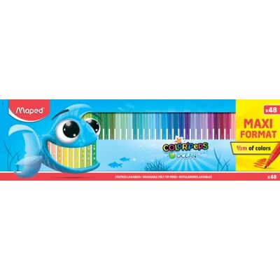 Maped Marcadores de cores para crianças Color's Peps Ocean's 48 marcadores com ponta média tinta lavável ideal para desenhar e colorir variedade de cores Maped Marcadores de cores para crianças Color's Peps Ocean's 48 marcadores com ponta média tinta lavável ideal para desenhar e colorir variedade de cores