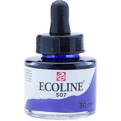 Ecoline Aguarela líquida azul ultramar violeta 507-30 ml, frasco redondo com pipeta, cores brilhantes à base de corantes Ecoline Aguarela líquida azul ultramar violeta 507-30 ml, frasco redondo com pipeta, cores brilhantes à base de corantes