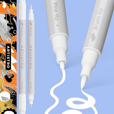 Artistro Marcadores de tinta acrílica de ponta dupla branca, conjunto de 2 Pontas finas e de pincel de 1 mm, marcadores multisuperfície, perfeitos para vidro, rocha, tecido, madeira Artistro Marcadores de tinta acrílica de ponta dupla branca, conjunto de 2 Pontas finas e de pincel de 1 mm, marcadores multisuperfície, perfeitos para vidro, rocha, tecido, madeira
