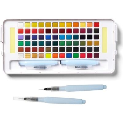 SAKURA Koi Water Colors Estojo de estúdio de 72 meias pastilhas com paleta misturadora, esponjas e pincéis de água pinturas vivas para ilustrar, decorar e criar arte SAKURA Koi Water Colors Estojo de estúdio de 72 meias pastilhas com paleta misturadora, esponjas e pincéis de água pinturas vivas para ilustrar, decorar e criar arte